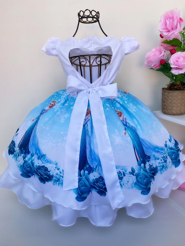 Vestido Infantil da Princesa Frozen Azul Strazz no Peito - Fabuloso Ateliê