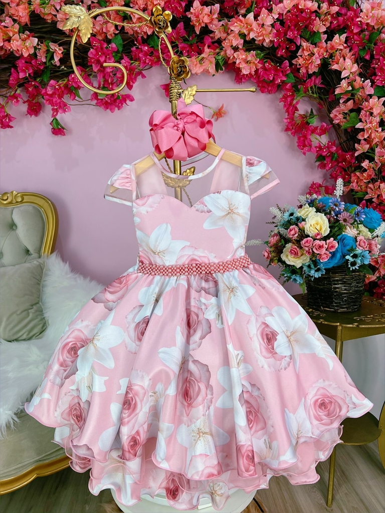 Vestido Infantil da Moana Baby no Jardim Rosa e Azul Luxo