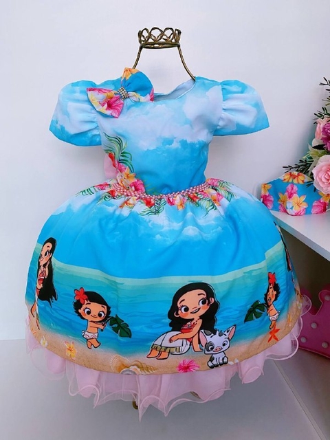 Vestido Infantil Moana Baby Luxo Princesas Renda e Pérolas - Rosa Charmosa  Atacado