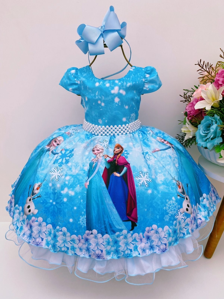 Vestido Infantil Frozen Com Capa Luxo Festas De Princesas