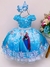 VESTIDO INFANTIL FROZEN AZUL CINTO PÉROLAS LUXO PRINCESAS