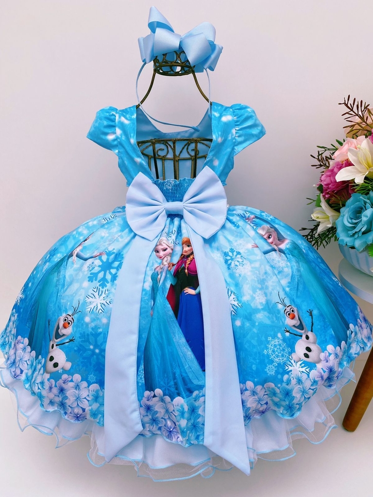 Vestido Infantil Azul Cinderela , Frozen Luxo - Menina bonita 1/2/3 Anos -  Perollas Kids