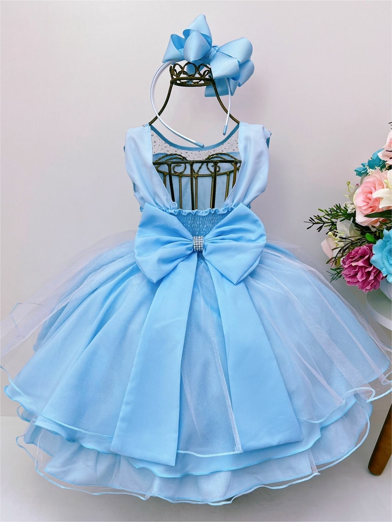 Vestido Infantil Princesa Frozen Azul com Capa Festa 4 ao 12 no Shoptime