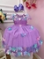 Vestido Infantil Lilás Peito Plissado Com Flores Borboleta