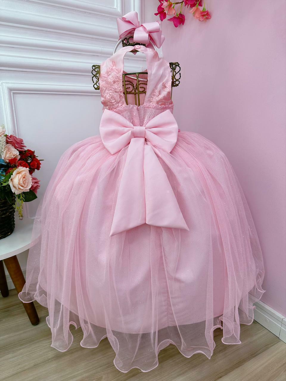 Vestido Infantil Longo Azul Bebê Strass Luxo Manga Princesa