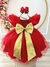 Vestido Infantil Vermelho Broches Dourados Natal Festa - comprar online