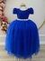 Vestido Infantil Azul Royal C/ Renda Realeza e Pérolas Damas