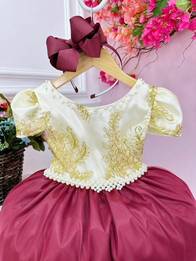 Vestido Infantil Rose Damas Honra Casamento C/ Renda Pérolas – PequenoLook