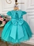 Vestido Infantil Verde Tiffany C/ Aplique de Flores Glitter - comprar online