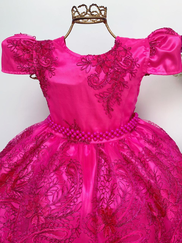 Vestido Infantil Vermelho Renda Festas Luxo Princesas - Rosa