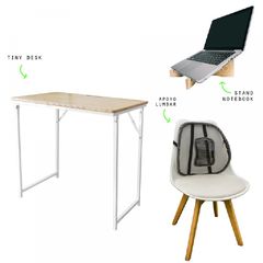 Kit escritorio plegable + stand de notebook + respaldo lumbar