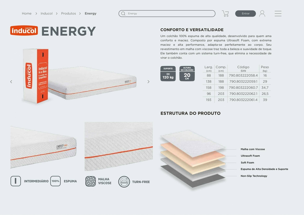 Colchão Inducol Energy King 1,93x2,03 (Suporte 120Kg) - comprar online