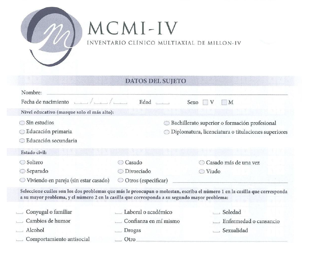 Mcmi Iv Inventario Clínico Multiaxial De Millon Con Software De Corrección 5081