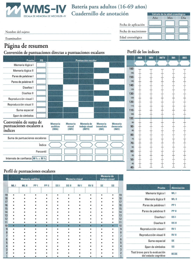 Wms Iv Escala De Memoria De Wechsler Iv Psiconube