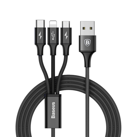 Cable 3 en 1 - USB-A a USB-C + MicroUSB + Lightning - 15w - 1.2mt * Baseus