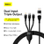 Imagen de Cable Flash Serie Two-For-Three Charging U+C A M+L+C 100W 1.2 Metros Black * Baseus