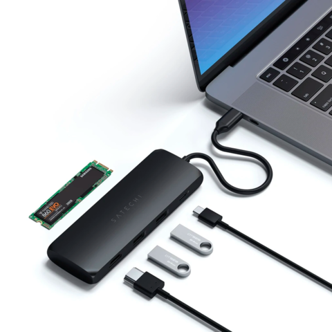 HUB Adaptador Multiplicador USB-C a SSD Sata M.2 / USB-A / USB-C / HDMI 4K 60hz * Satechi