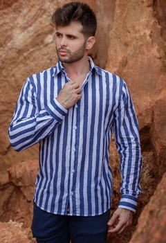 Camisa Social - Listrada azul Ml