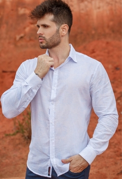 Camisa Social Masculina EC Company - Branca e azul Ml