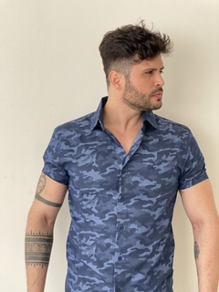 Camisa Social MC Masculina EC Company Camuflada Azul