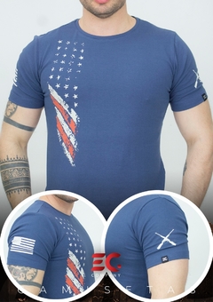 Camiseta Masculina EC Company EUA Bandeira azul