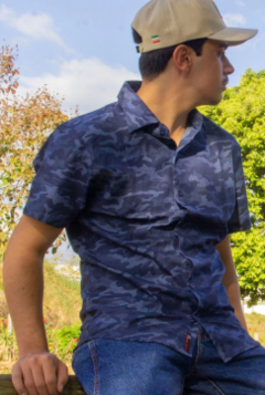 Camisa Social MC Masculina EC Company Camuflada Azul - comprar online