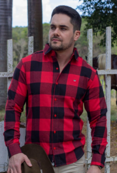 Camisa Social ML Masculina EC Company Xadrez Flanelada Vermelha