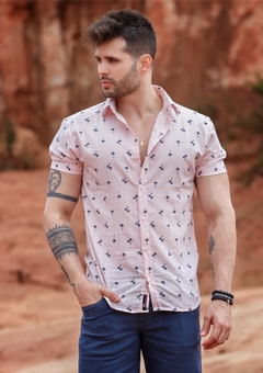 Camisa Social Masculina EC Company Pink Coconut Tree Mc