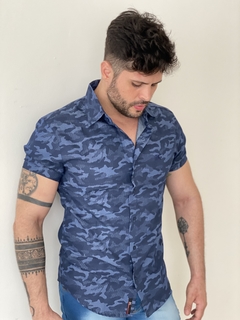 Camisa Social MC Masculina EC Company Camuflada Azul na internet