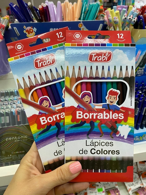 LAPICES DE COLORES TRABI TRIANGULARES BORRABLES X 12 COLORES