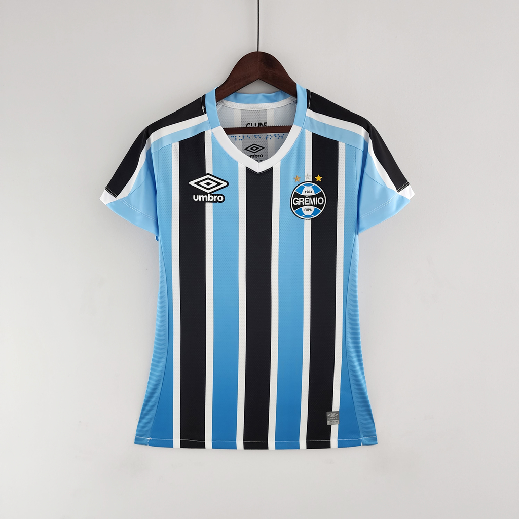 Camiseta Grêmio I 22/23 Umbro Feminino - Azul+Branco