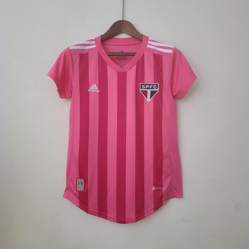 Camiseta São Paulo Outubro Rosa 22/23 Adidas Feminina - Rosa+Branco