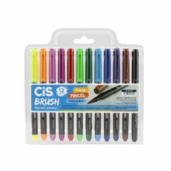 Caneta Brush Pen Aquarelável CIS com 12 cores