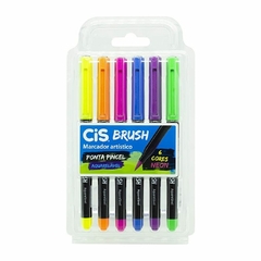 Caneta Brush Pen Aquarelável CIS com 6 cores