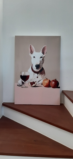 O cachorro e as romãs - Pintura em tela com chassis - Isabela Leão