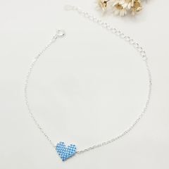 Pulseira Coração Cravejado Azul 15 + 5cm Prata 925 - comprar online