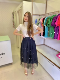 Saia Tule Pedraria Preta Lim ozinho Doce Store