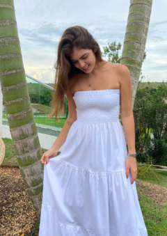 Vestido Liz longo branco com sianinhas (algodão) - comprar online