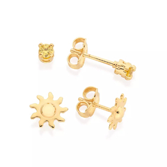 Kit brinco sol rommanel folheado a ouro 18k com zircônias - 5271770001 - comprar online