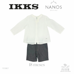 Conjunto camisa lino blanca y short líneas negras y blancas 18 meses IKKS + Nanos