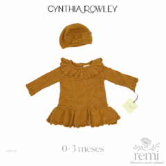 Vestido tejido con boina color amarillo mostaza 0-3 meses Cynthia Rowley