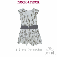 Vestido de lino con estampado hojas y cinturón gris 4-5 años Neck & Neck - comprar en línea