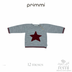 Suéter gris con estrella color vino 12 meses Primmi