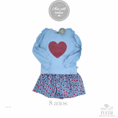 Conjunto sudadera azul corazón y falda corazones 8 años Mon Petit Bonbon