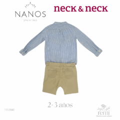 Conjunto short khaki con camisa azul líneas blancas 2-3 años Neck & Neck + Nanos en internet
