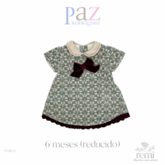 Vestido terciopelo estampado verde con moño color vino 6 meses (reducido) Paz Rodríguez