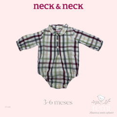 Camisa body cuadros color vino, verde, gris 3-6 meses Neck & Neck