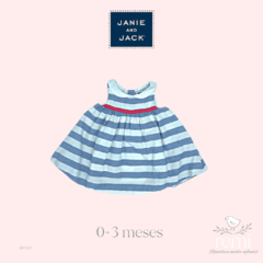 Vestido rayas azules y blancas con cinturon rosa 0-3 meses Janie and Jack