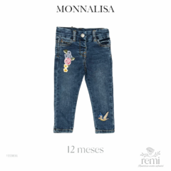 Jeans con bordado flores y pájaro 12 meses Monnalisa