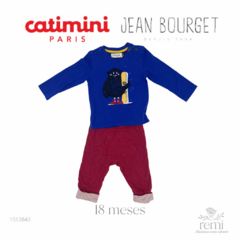 Conjunto 2 piezas pants vino y playera azul 18 meses Catimini + Jean Bourget